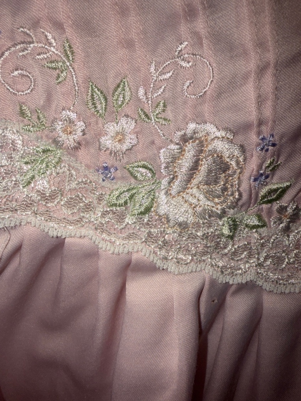 Embroidered Floral Pink Slip pjs